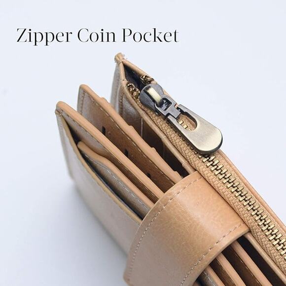 Women's Tan Faux Leather Bifold Wallet with Zipper Coin Pocket & Snap Closure - Picture 4 of 5